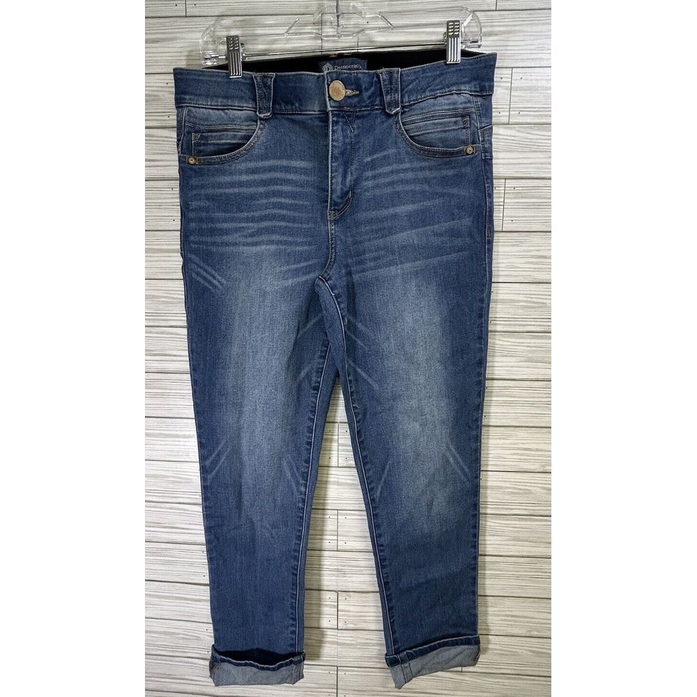 Democracy Women's Ab Solution Blue‎ Cuffed Ankle Skimmer Mid Rise Jeans Sz 10